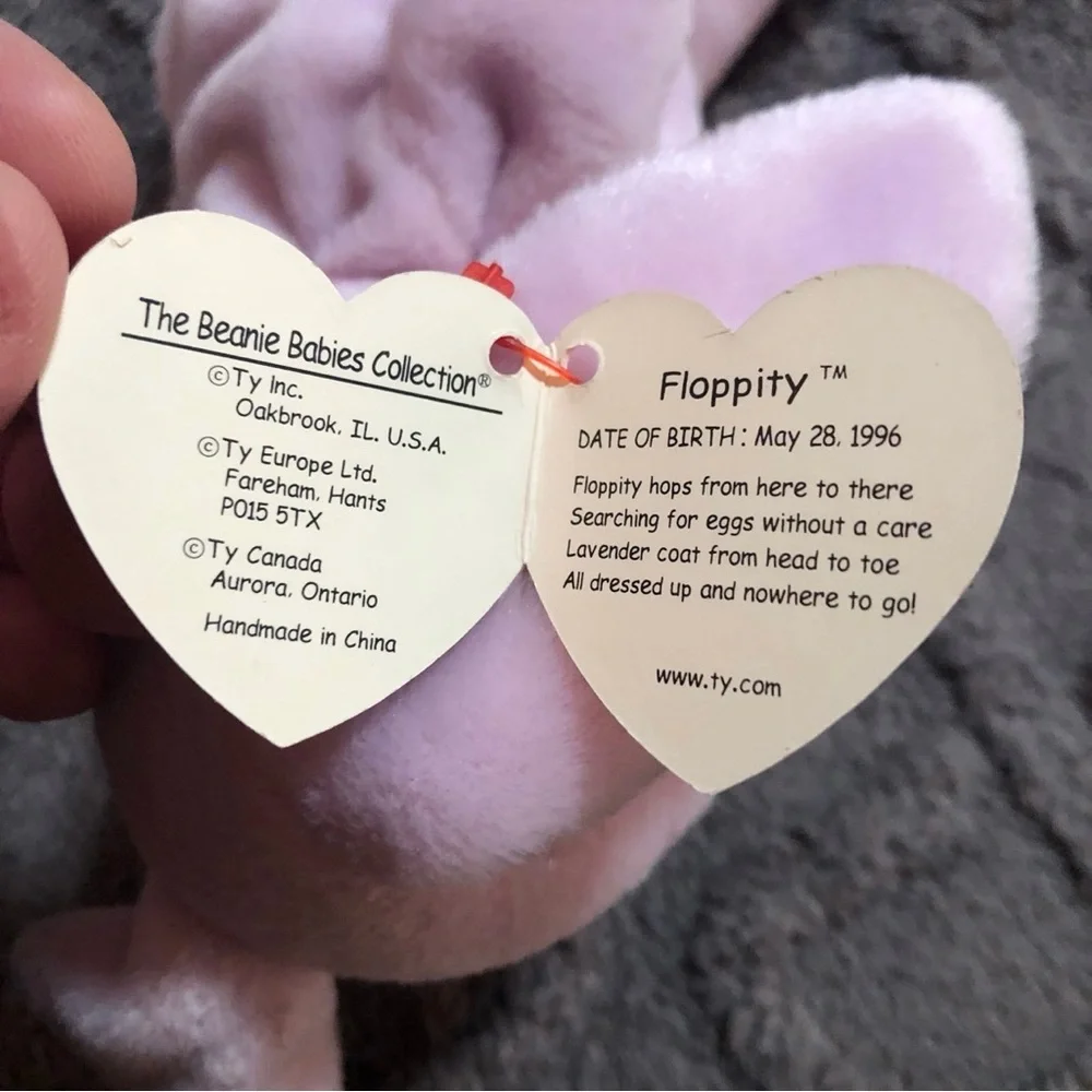 Retired TY Beanie Baby 1996 FLOPPITY Bunny Tag Error, born May 28, 1996